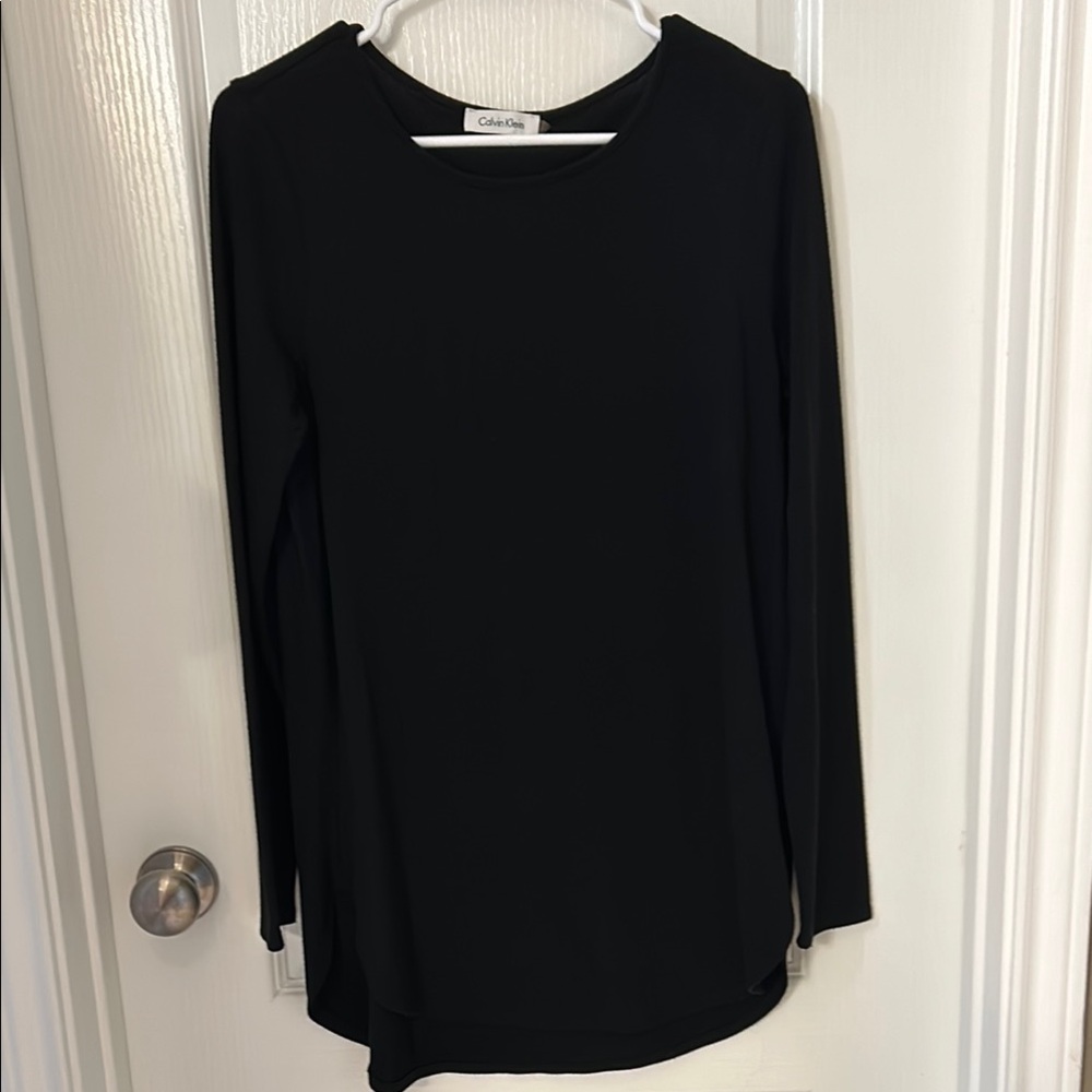 Calvin Klein Black Asymmetrical Long Sleeve Blouse